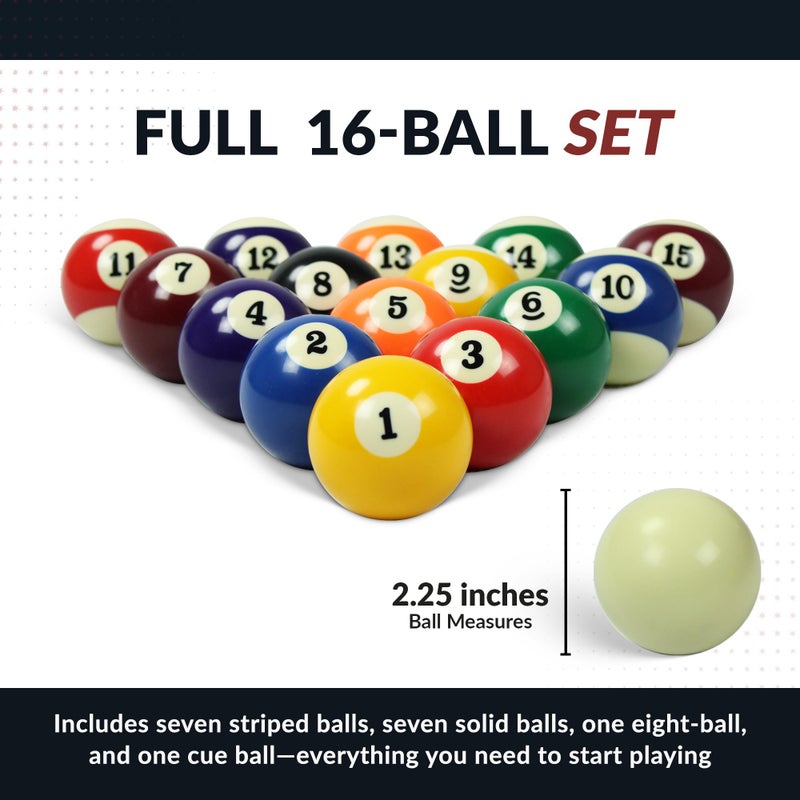 Hathaway Regulation Pool Balls Billiard Set of 16 - Standard Pool Table Accessories with 7 Striped, 7 Solid-Colored, a Black 8-Ball, and a White Cue Ball - Image 2